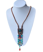 Leren Boho ketting met kralen Rica